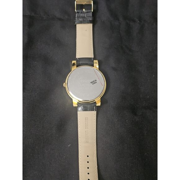 56.6mm gold tonecrystal bezel Fashion Analog Quartz watch w/Genuine Leather Band main image 4